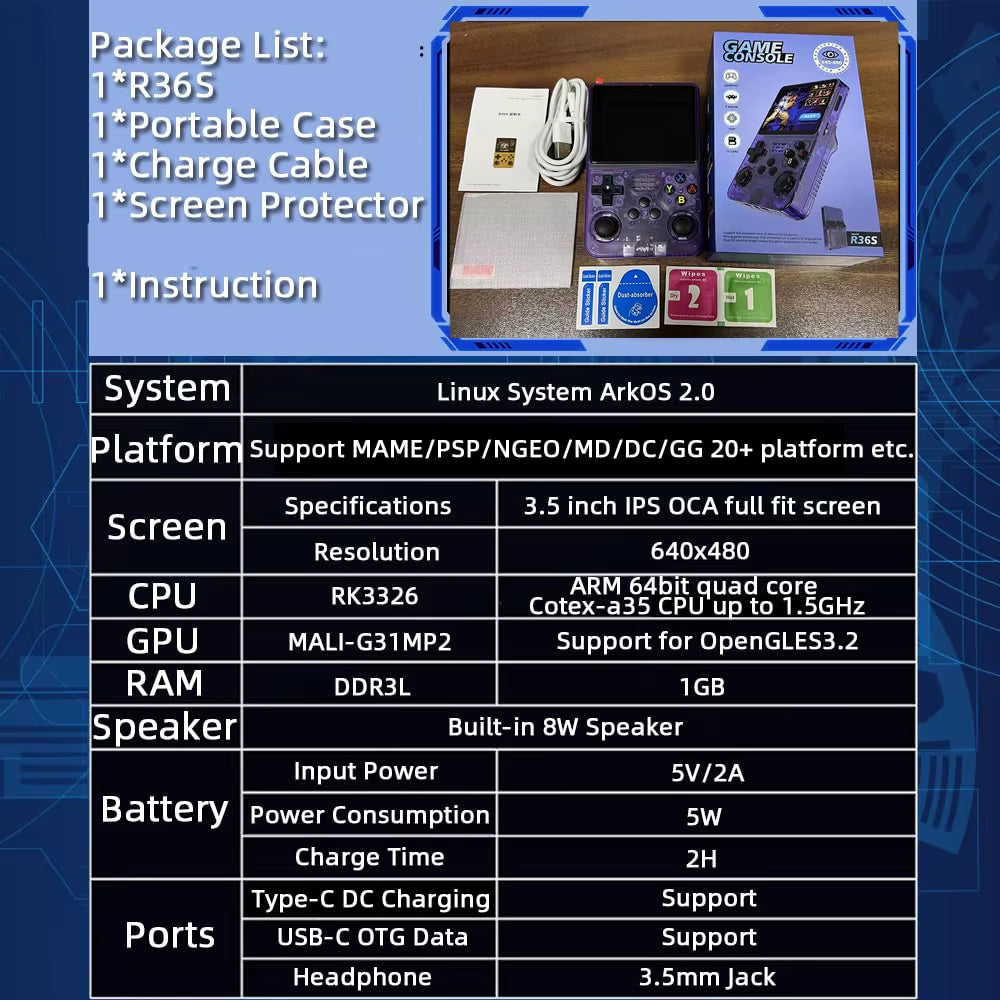 R36S Retro Game Console Video Arkos 2.0 